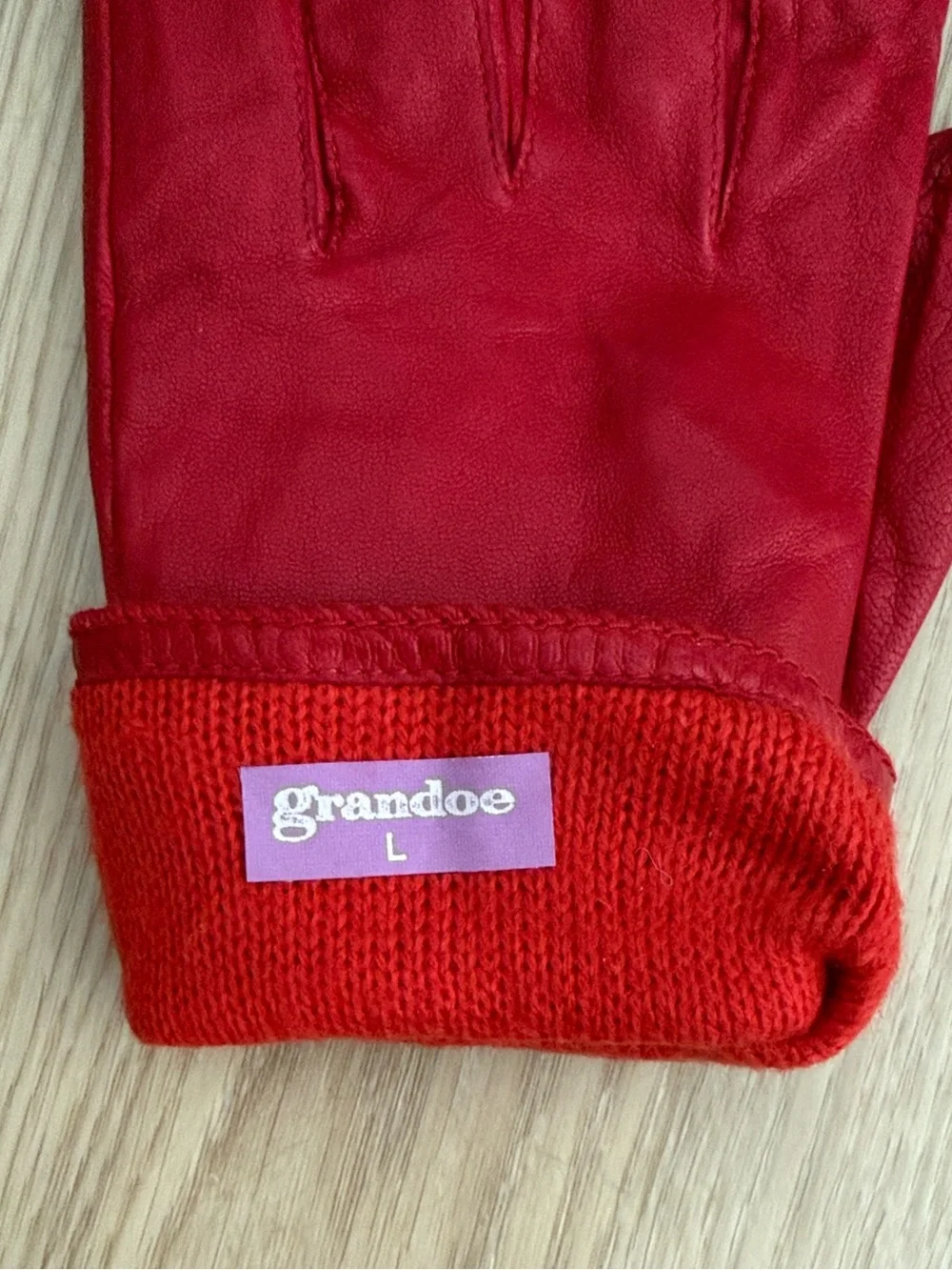 Red Leather Gloves Vintage 1980s Grandoe Women’s L Winter Minimalist Statement